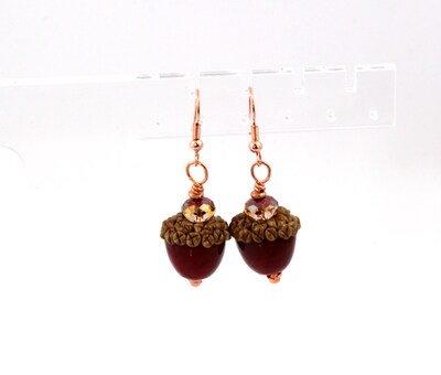Forest Gifts Red and Brown Acorn Earrings, Fall Accessories, Nature Inspired - image2